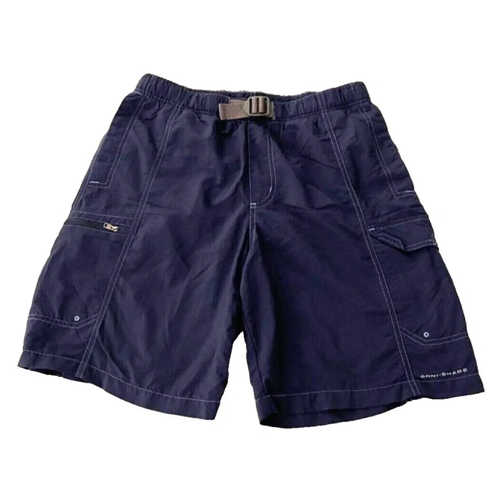Columbia SWIM‎ TRUNKS Bathing Suit Men's Size S Navy Blue Packable Belted Shorts